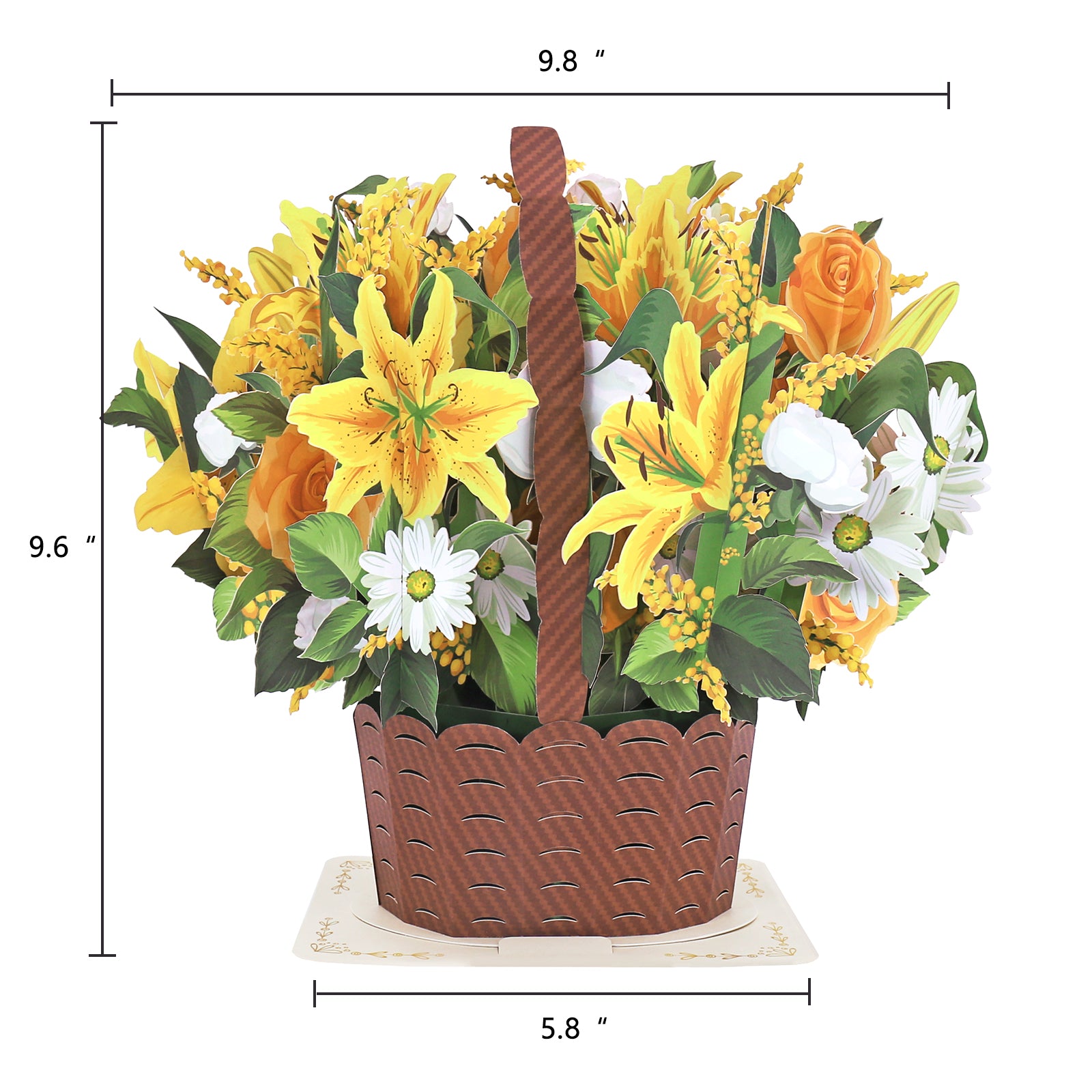 Competitive Price Daisy Lily Flower Basket 3D Pop-up Card Bright Paper Floral Bouquet