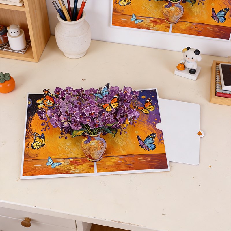 Orchid Flower Vase 3D Pop Up Card