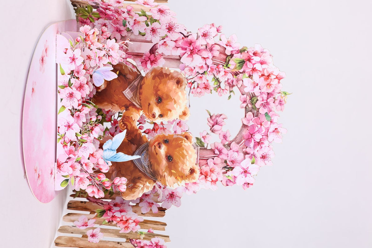 Cherry Blossom Bear Double Door Card