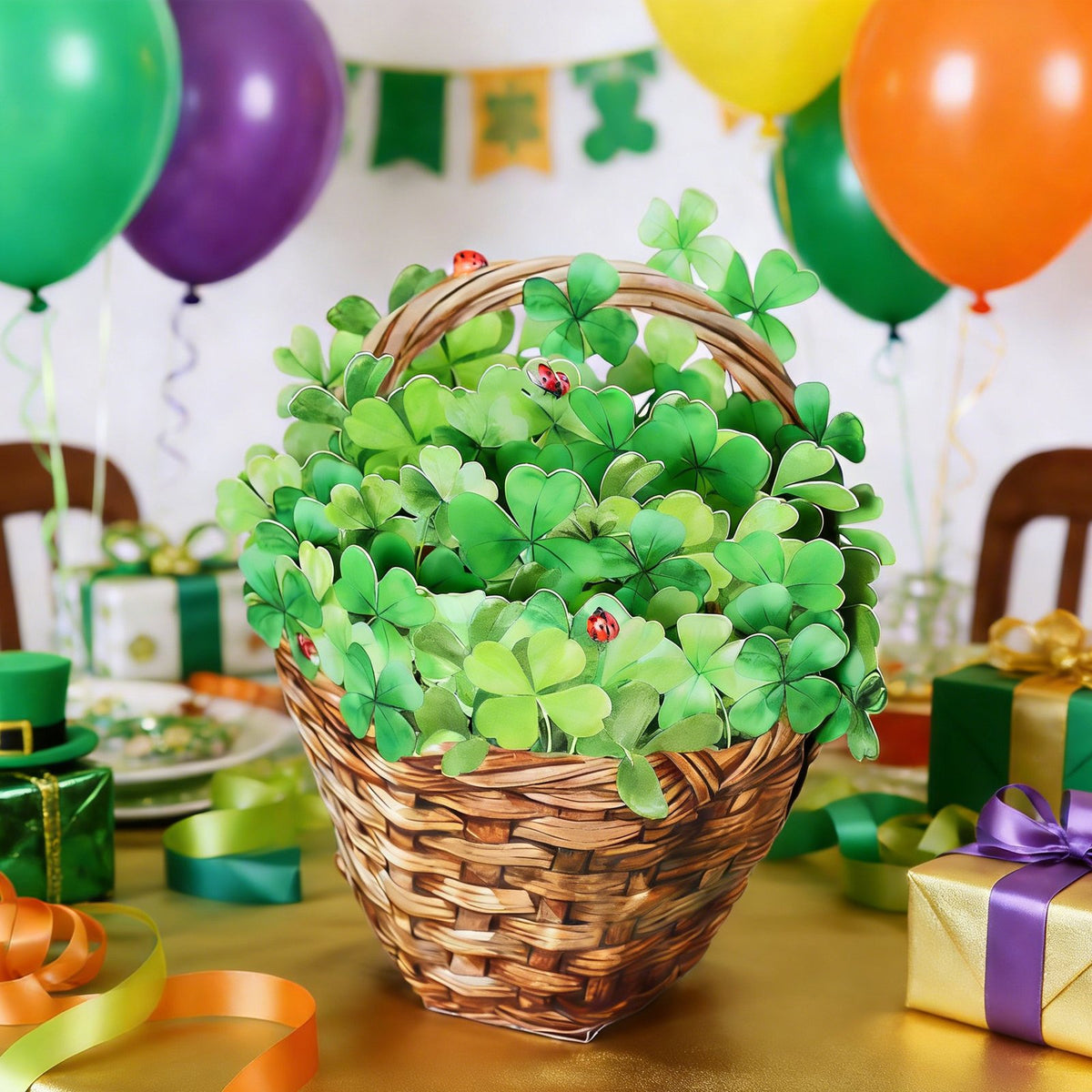 Shamrock Flower Basket 3D Pop Up Card