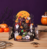 Double Door Halloween Haunted House Greeting Card