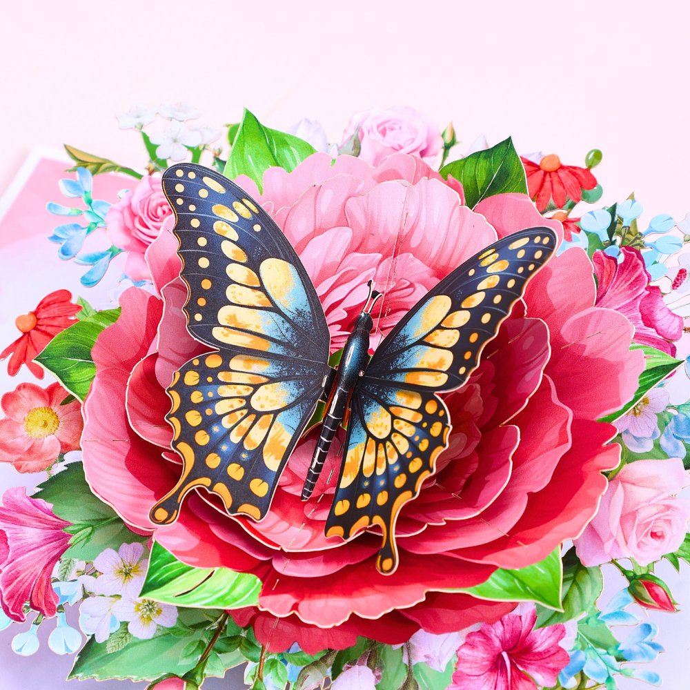 Peony Flower Butterfly Greeting Card