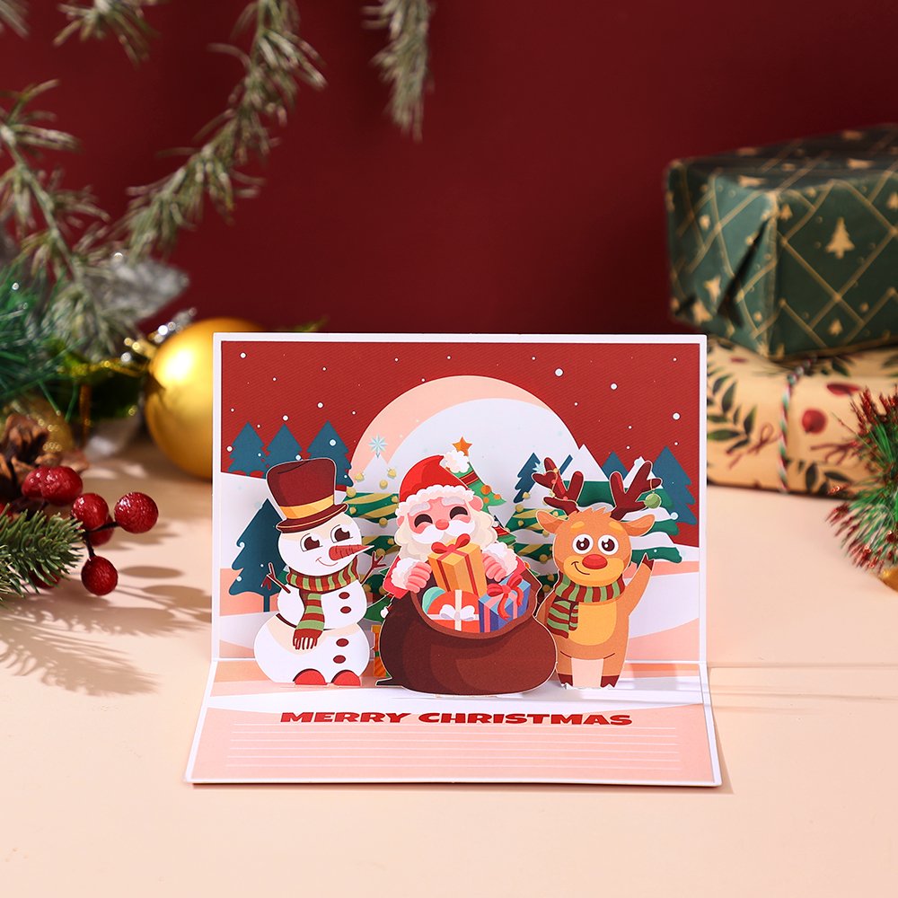 Santa Claus Trumpet Flip Pop Up Card Red