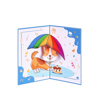With Umbrella Cat Blue Pop Up Card