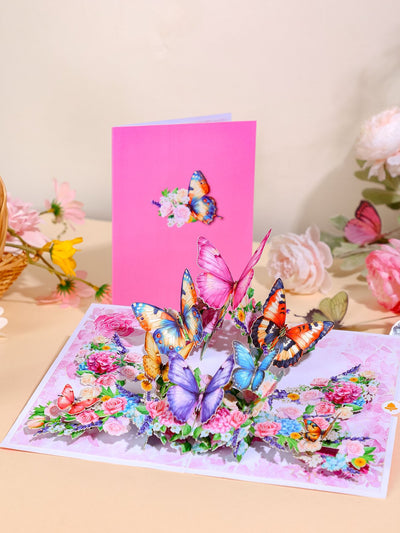 Purple Butterfly Flower Bouquet Flip Pop Up Card