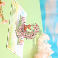 Fox Cherry Blossom Crescent Moon Greeting Card