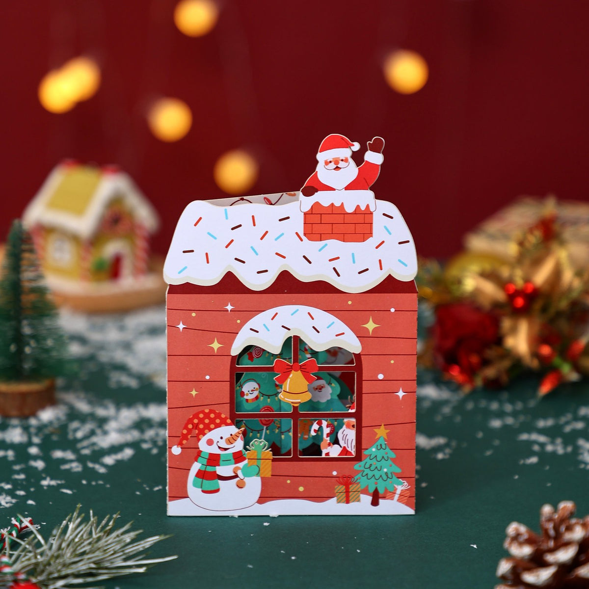 Christmas Tree Gnome Open Door 3D Pop Up Card