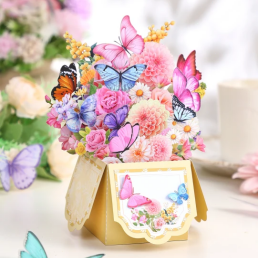 3D Pop-Up Flower Box Greeting Card with Butterflies