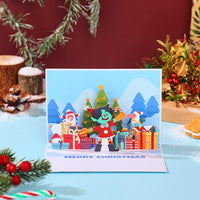 Santa Claus Trumpet Flip Pop Up Card Light Blue