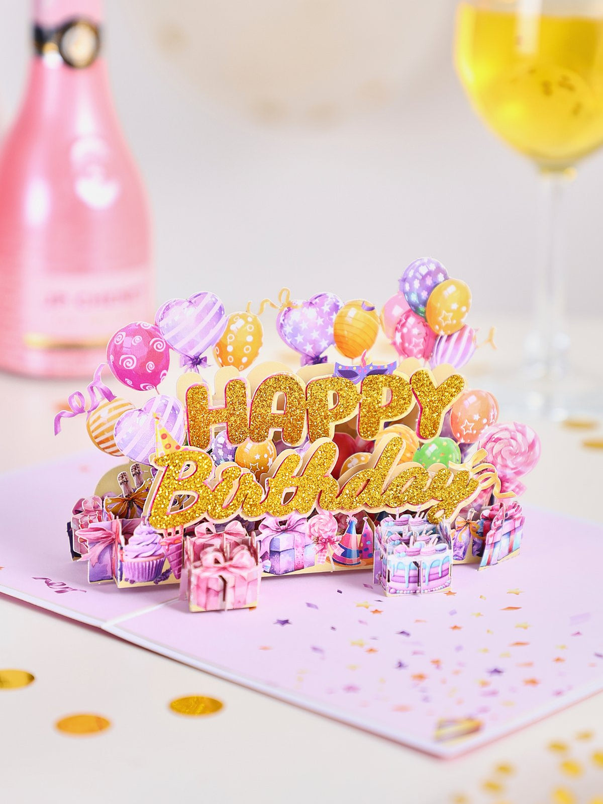 Gold Glitter Happy Birthday 3D Pop Up Card