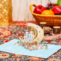 Eid Mubarak Ramadan Moon Floral Architecture 3D Pop Up Card