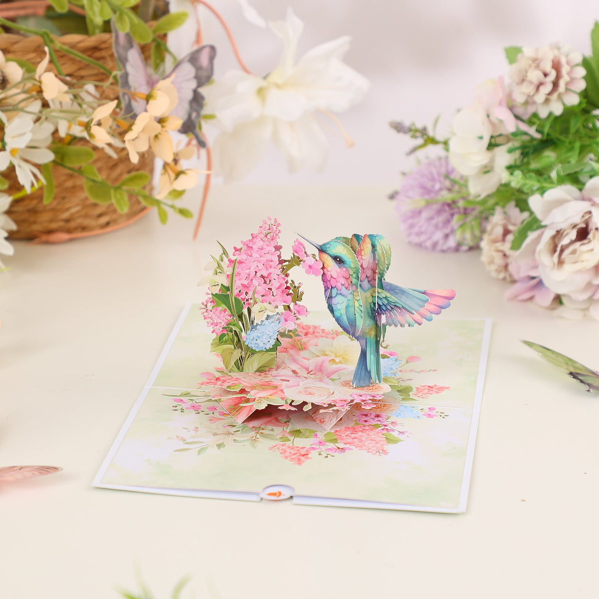 Pink Wisteria Hummingbird 3D Pop Up Card