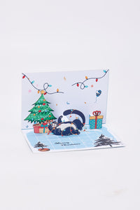 90° Cat Christmas Happy LED Strip Pop Up Card