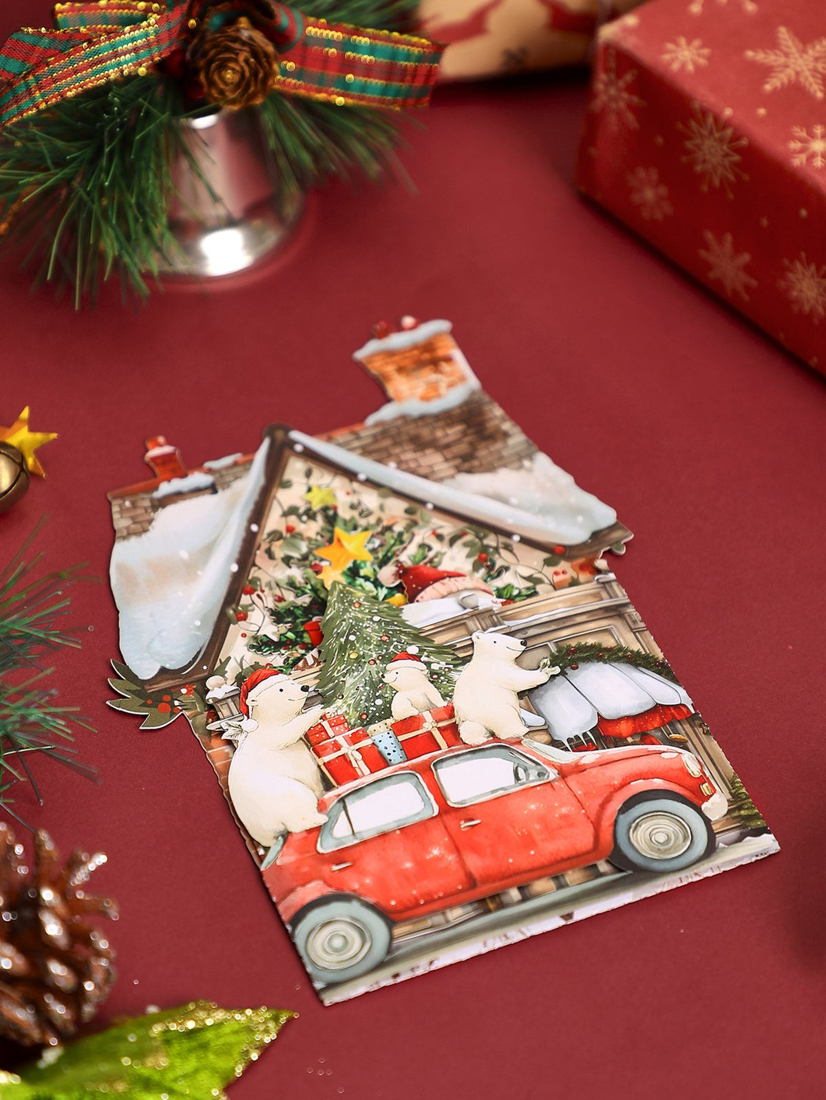 Christmas Vintage Car Flip Pop Up Card