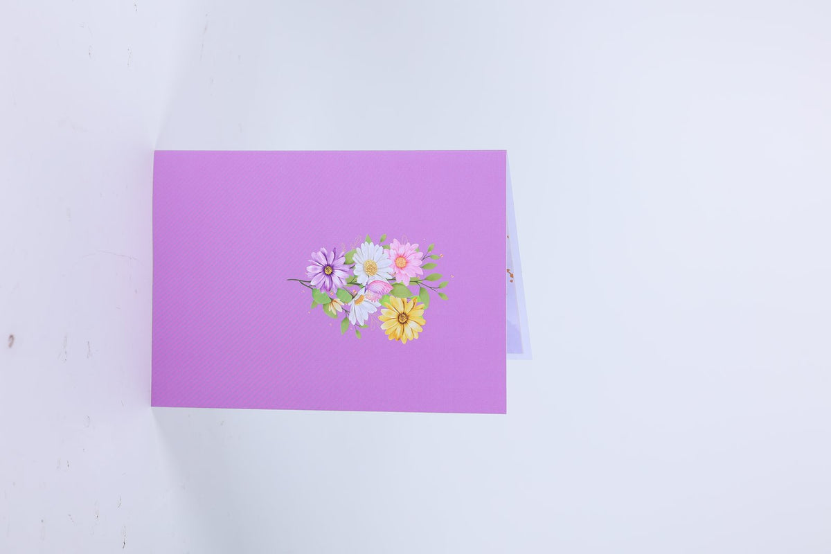 Mixed Color Cosmos Floral Branch Greeting Card