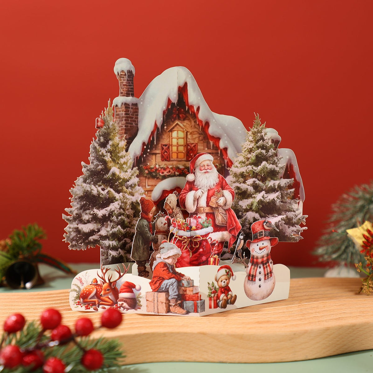 Santa Claus Snowy House 3D Pop Up Card