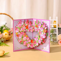 Pink Tulip Heart Floral Wreath 3D Pop Up Card