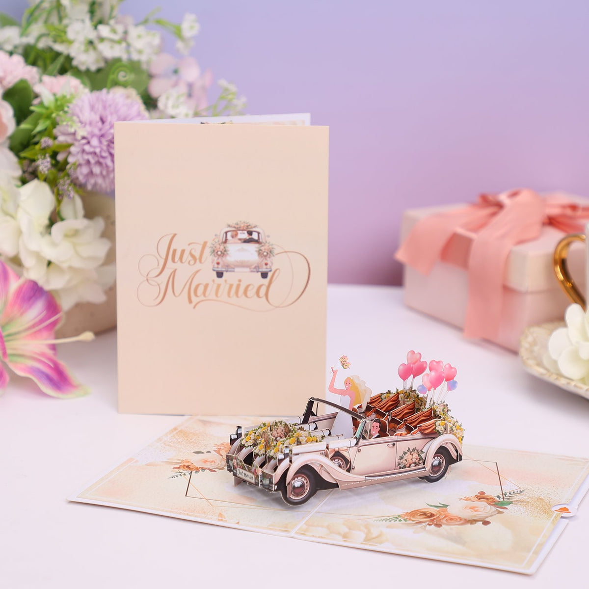 Wedding Vintage Car Flip Pop Up Card