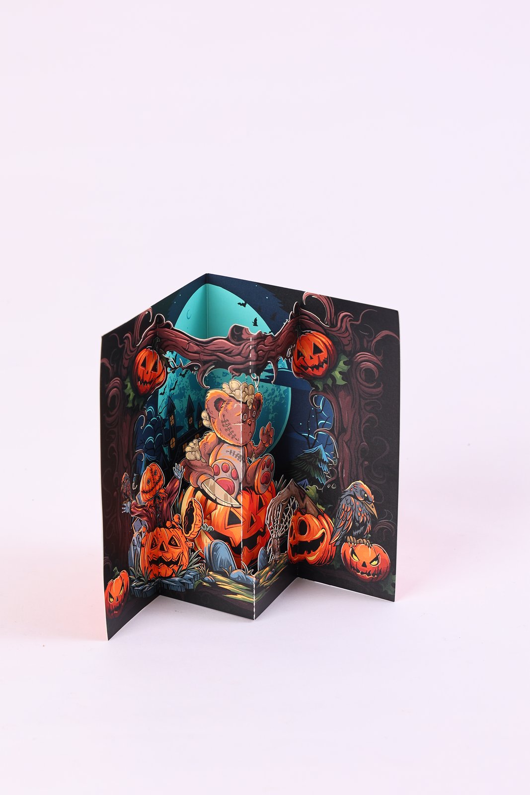 Halloween Pumpkin Bear Open Door 3D Pop Up Card