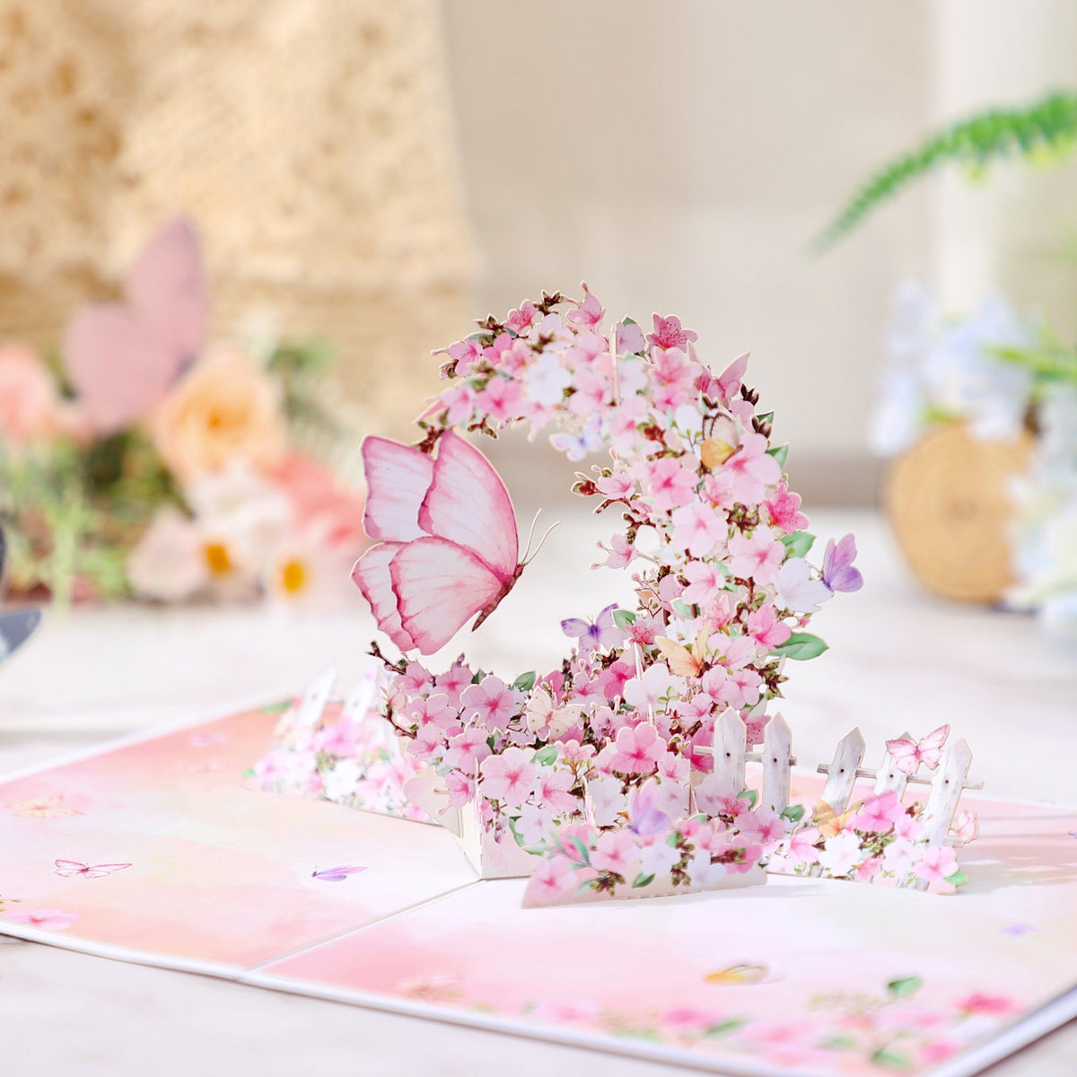 Pink Butterfly Crescent Moon 3D Pop Up Card