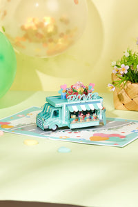 Premium Flower Cart 3D Pop Up Card Light Blue