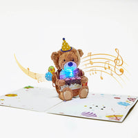 LED Lights & Music Teddy Bear Birthday 3D Pop Up Card
