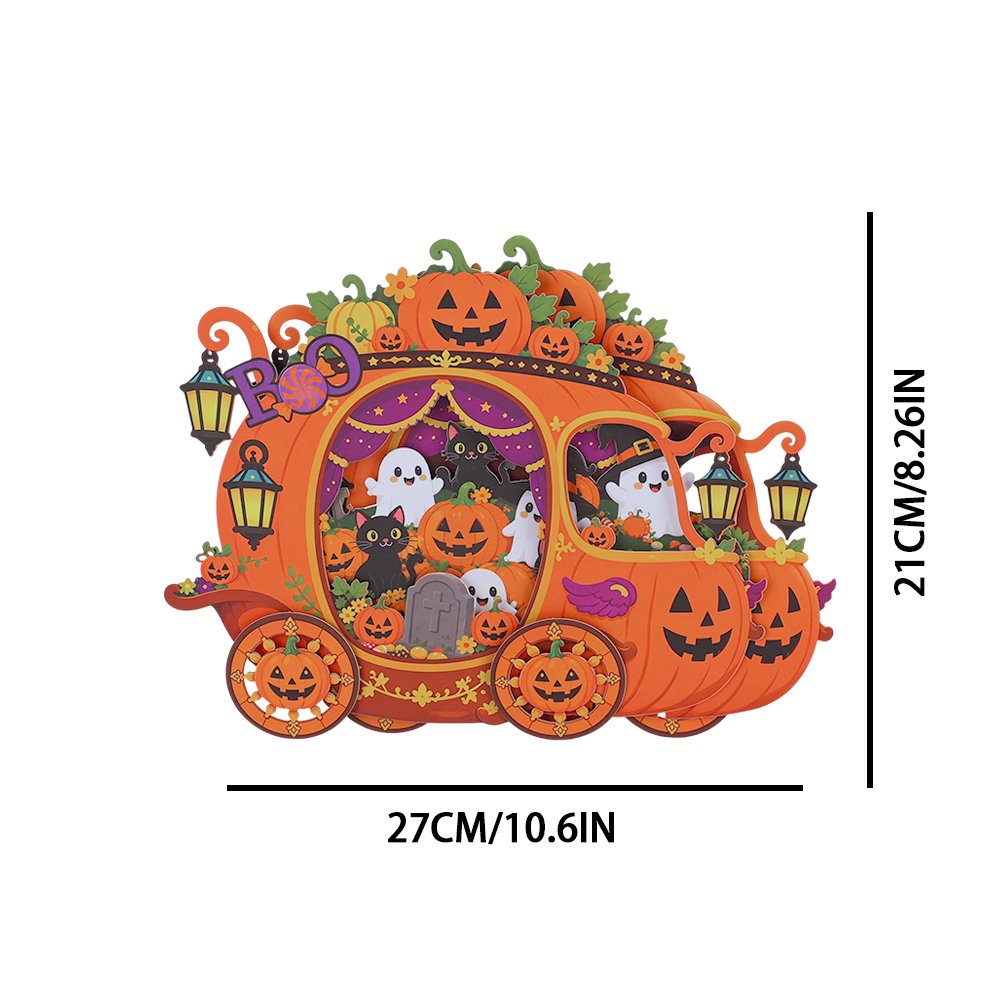 Halloween Cartoon Pumpkin Horse Carriage Greeting Card