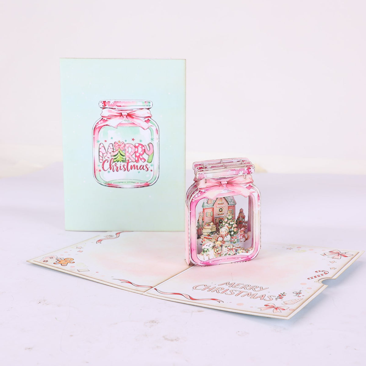 Christmas Pink Green Gift 3D Pop Up Card