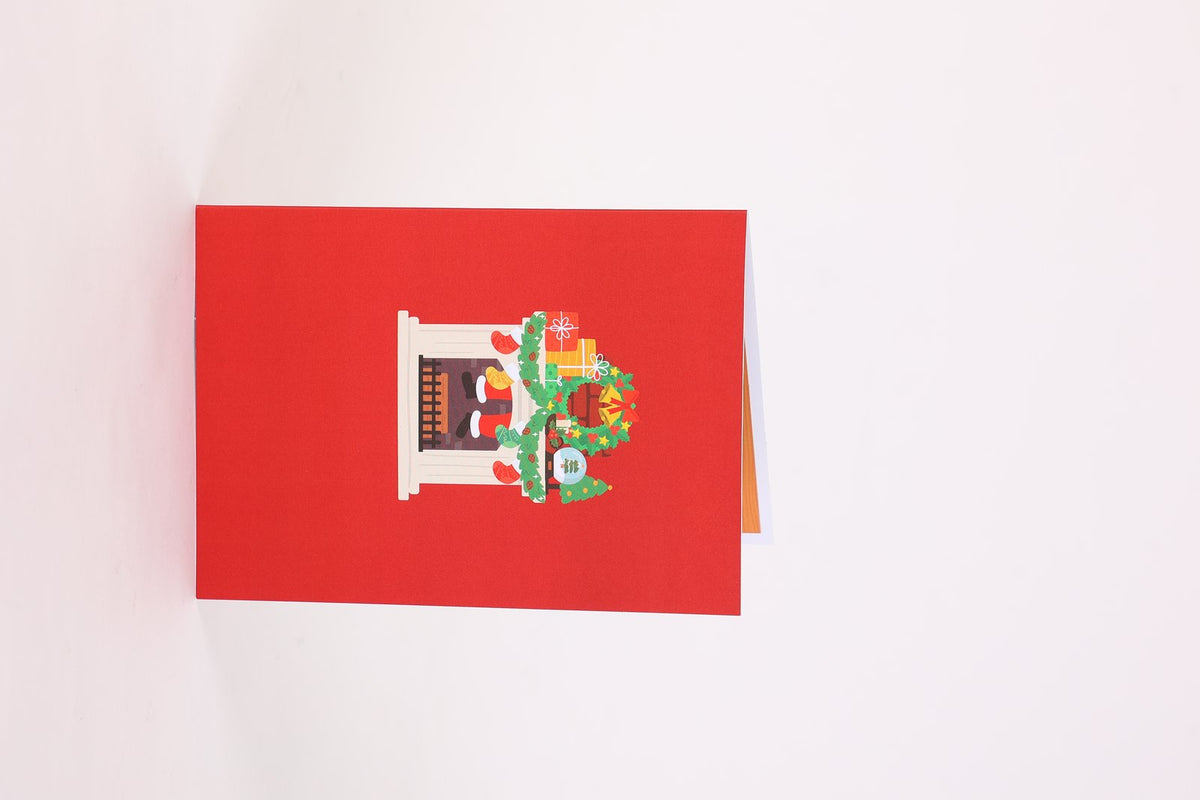 Christmas Fireplace Floral Wreath Flip Pop Up Card