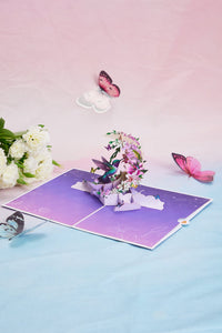 Hummingbird Fresh Flowers Crescent Moon 3D Pop Up Card