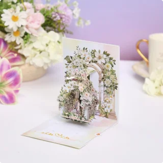 3D Floral Wedding Arch Pop Up Greeting Card - Elegant Printed Keepsake for Newlyweds