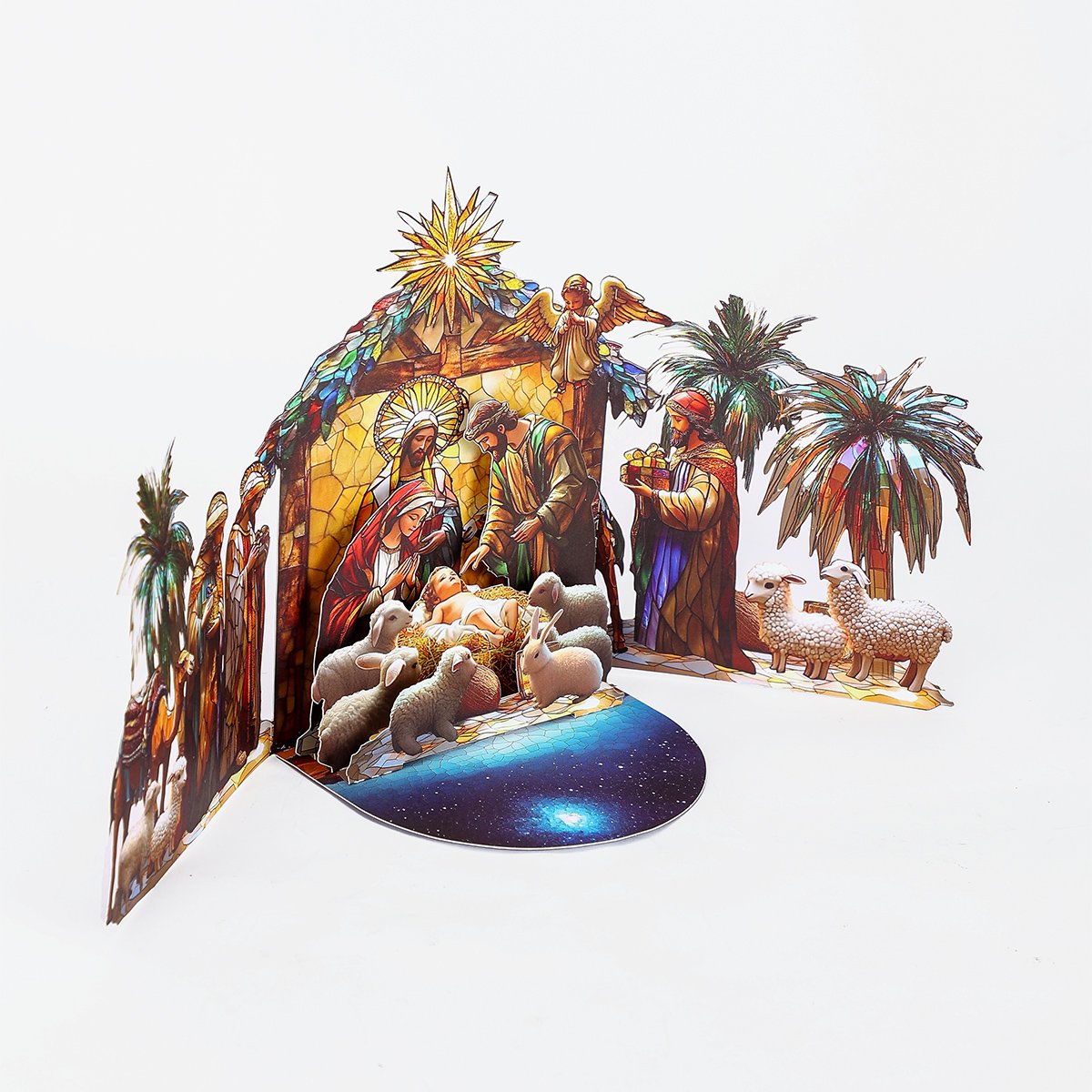 Nativity Stained Glass Double Door 3D Pop Up Card