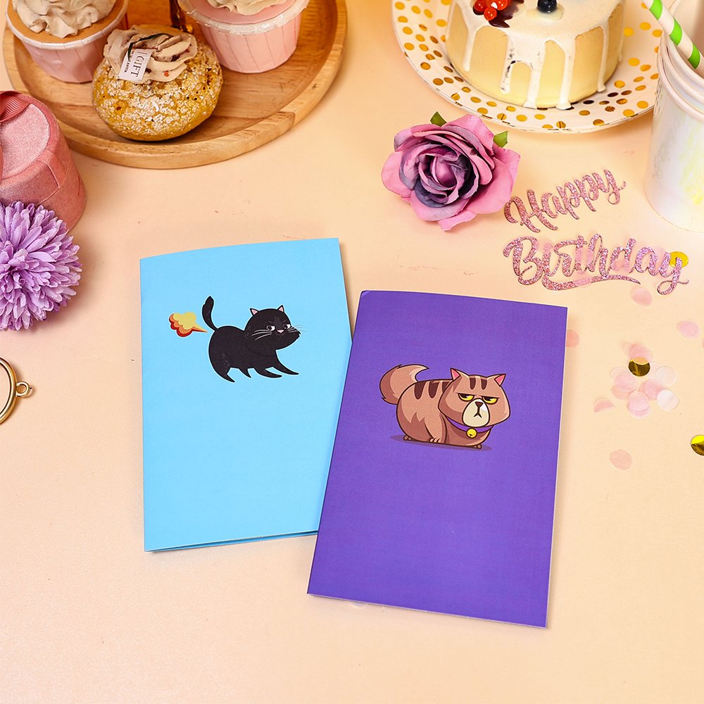 With Umbrella Cat Blue Pop Up Card