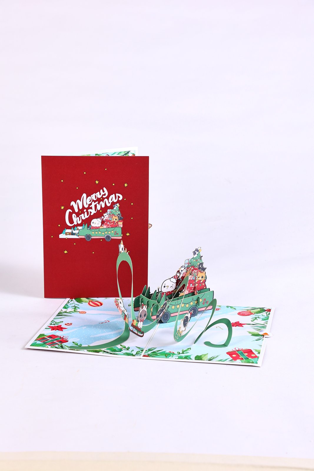 Christmas Cat Snow Car Greeting Card