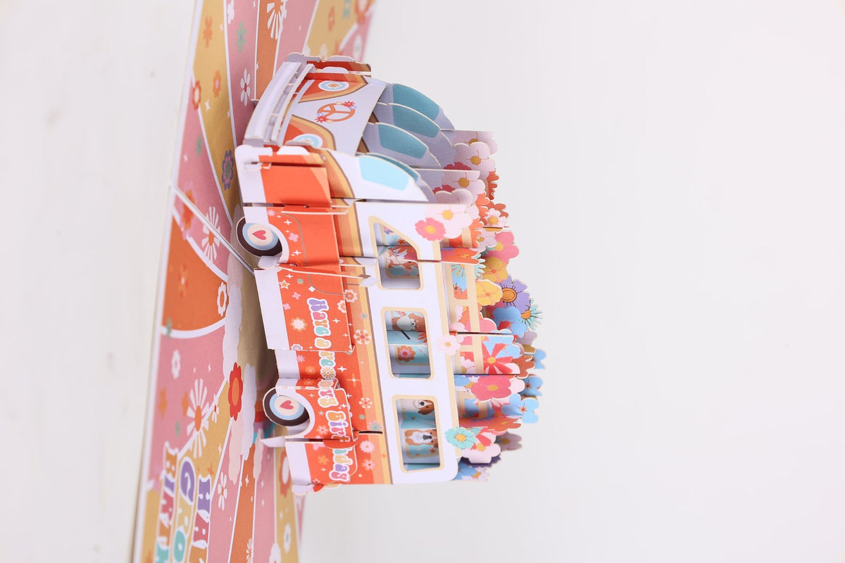 Vintage Bus Fresh Flowers 3D Pop Up Card