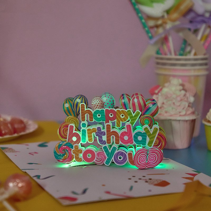 Lollipop Birthday LED Lights & Music Pop Up Card