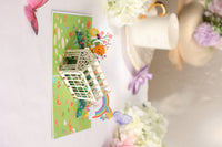 Greenhouse Cat Watering Plants 3D Pop Up Card