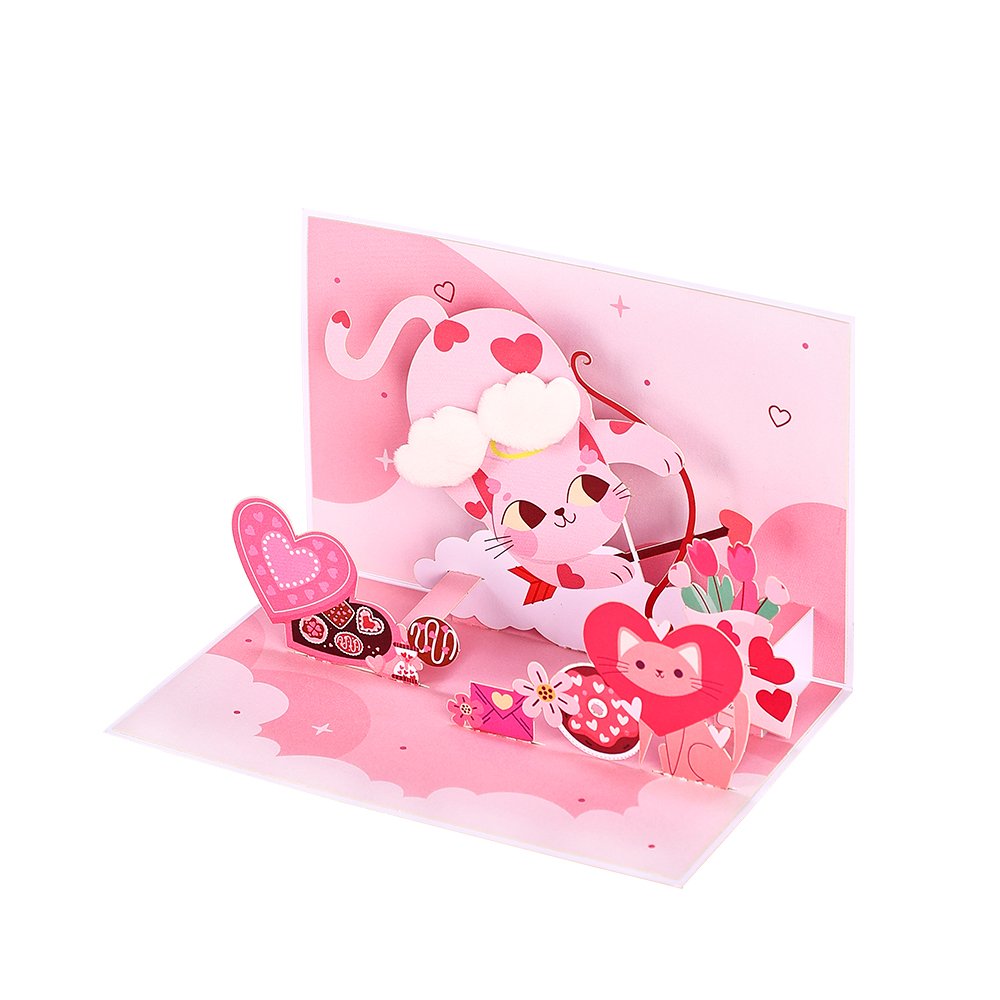 Plush Wings Cupid Kitten 3D Pop Up Card