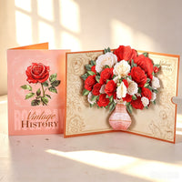 Red White Rose Fresh Flowers Flower Vase 3D Pop Up Card