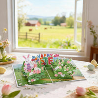 Blue Bunny Easter Egg Flip Pop Up Card