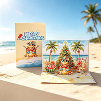 90° Christmas Snowman Beach Greeting Card