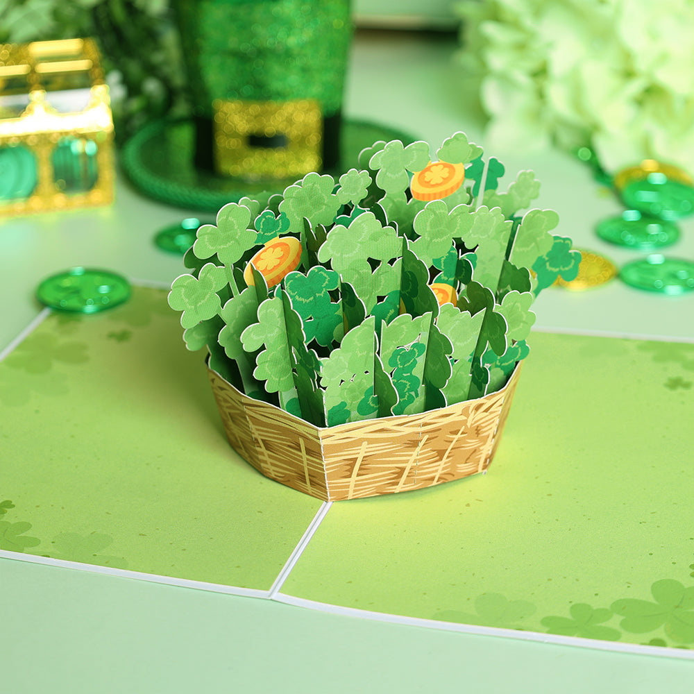 Advanced Equipment St. Patrick's Day 3D Pop-Up Card Clover Basket with Gold Coins Greeting Card