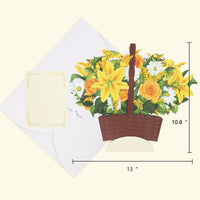 Competitive Price Daisy Lily Flower Basket 3D Pop-up Card Bright Paper Floral Bouquet