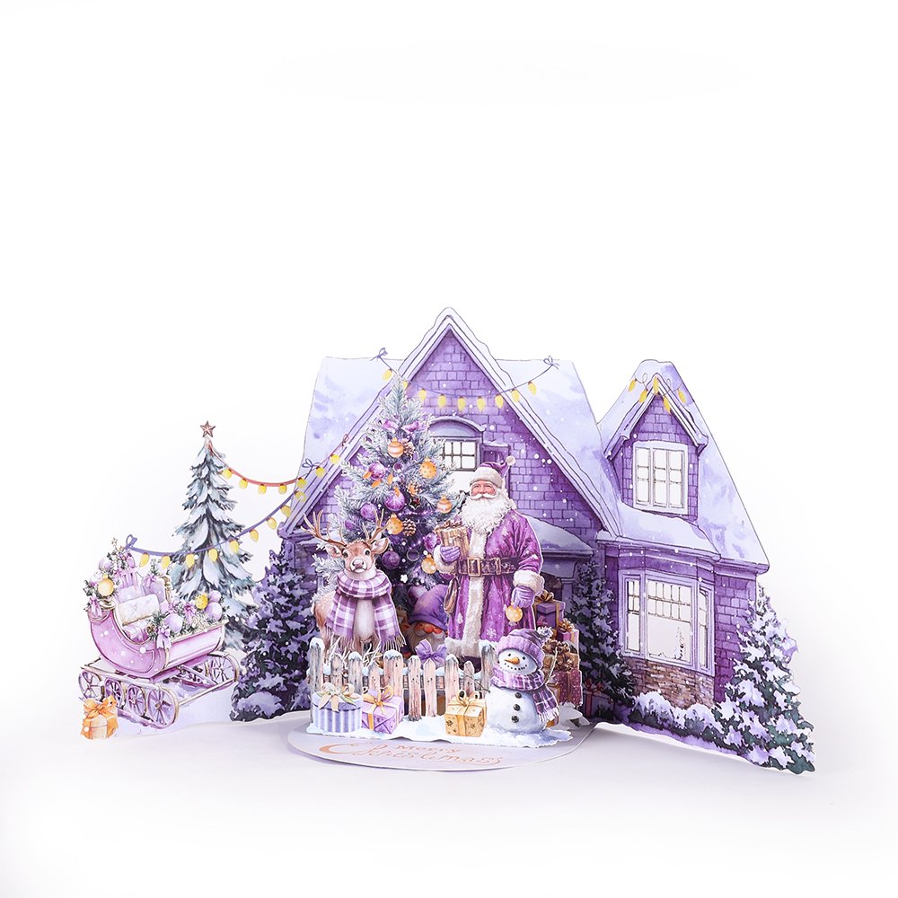 Purple Christmas Theme Double Door 3D Pop Up Card