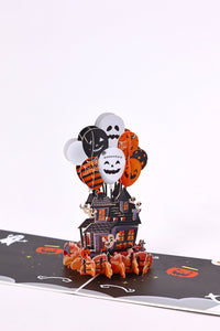 Halloween Haunted House Balloon Greeting Card