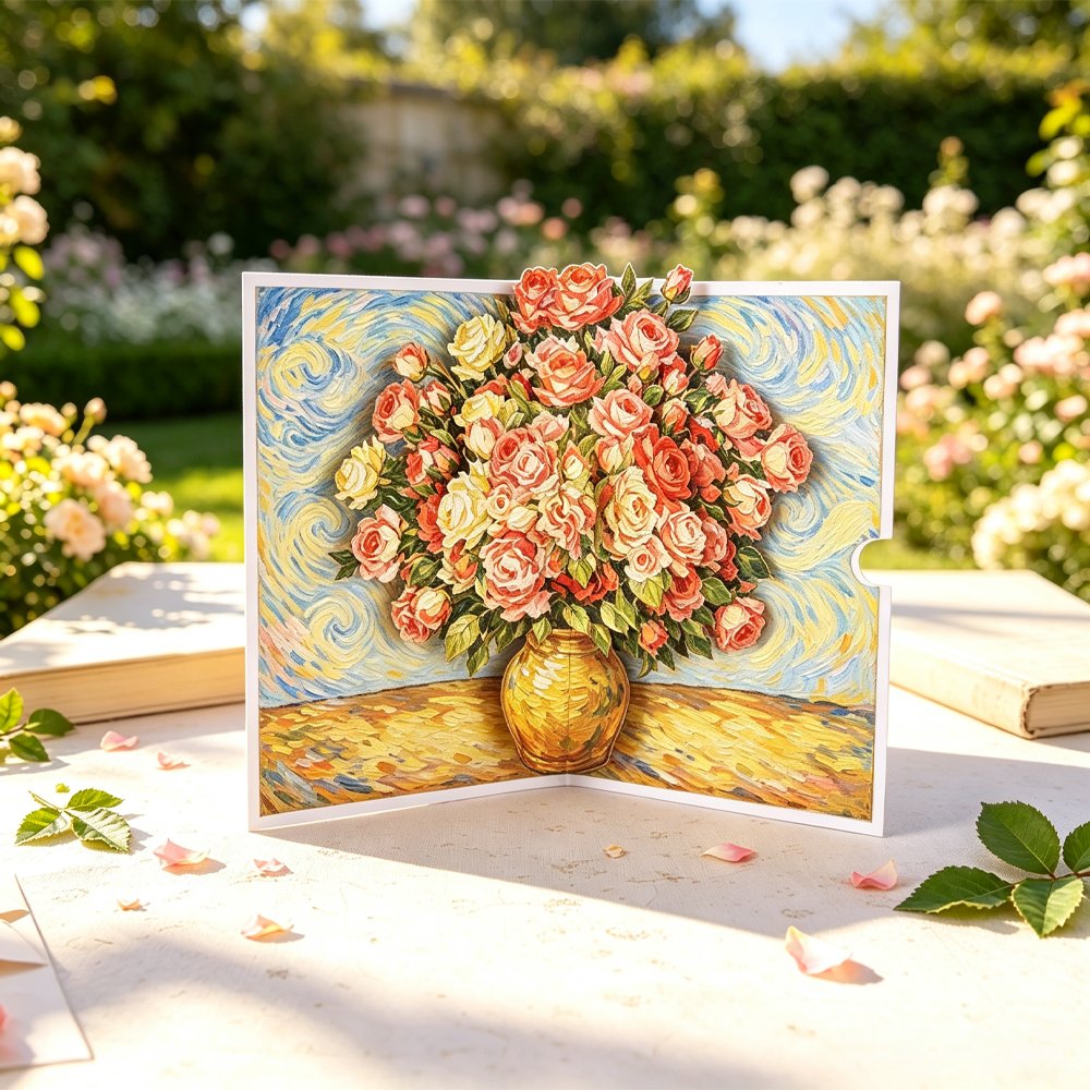 Rose Flower Vase 3D Pop Up Card