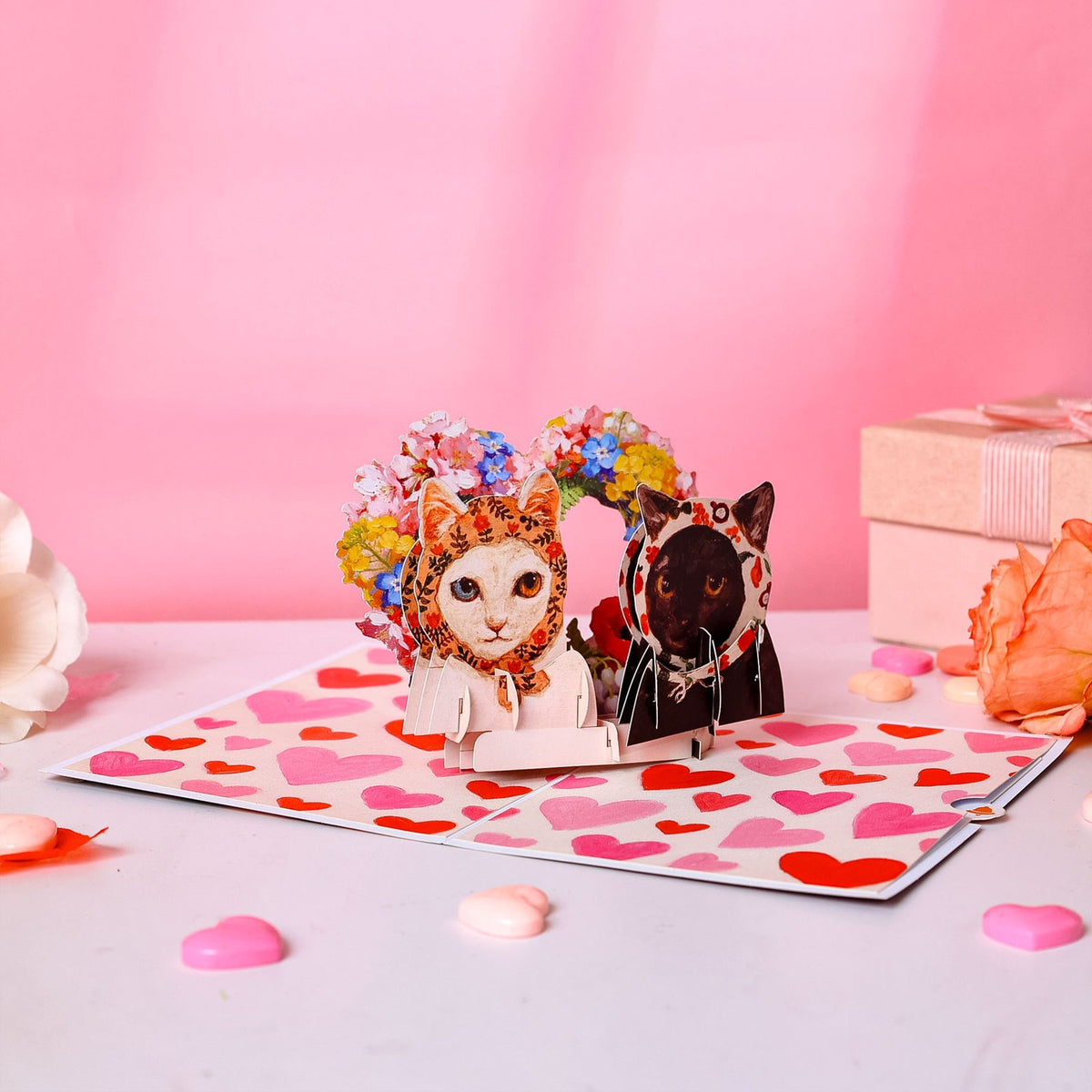 Valentine's Day Black White Cat 3D Pop Up Card