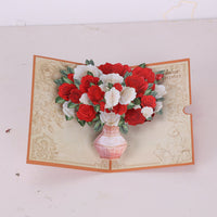 Red White Rose Fresh Flowers Flower Vase 3D Pop Up Card