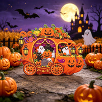 Halloween Cartoon Pumpkin Horse Carriage Greeting Card