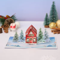 Blue Christmas Cottage Flip Pop Up Card